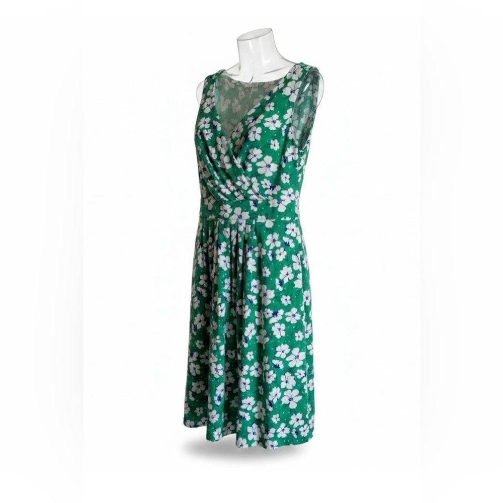 Lands' End Green Floral Sleeveless Faux-Wrap Midi Dress